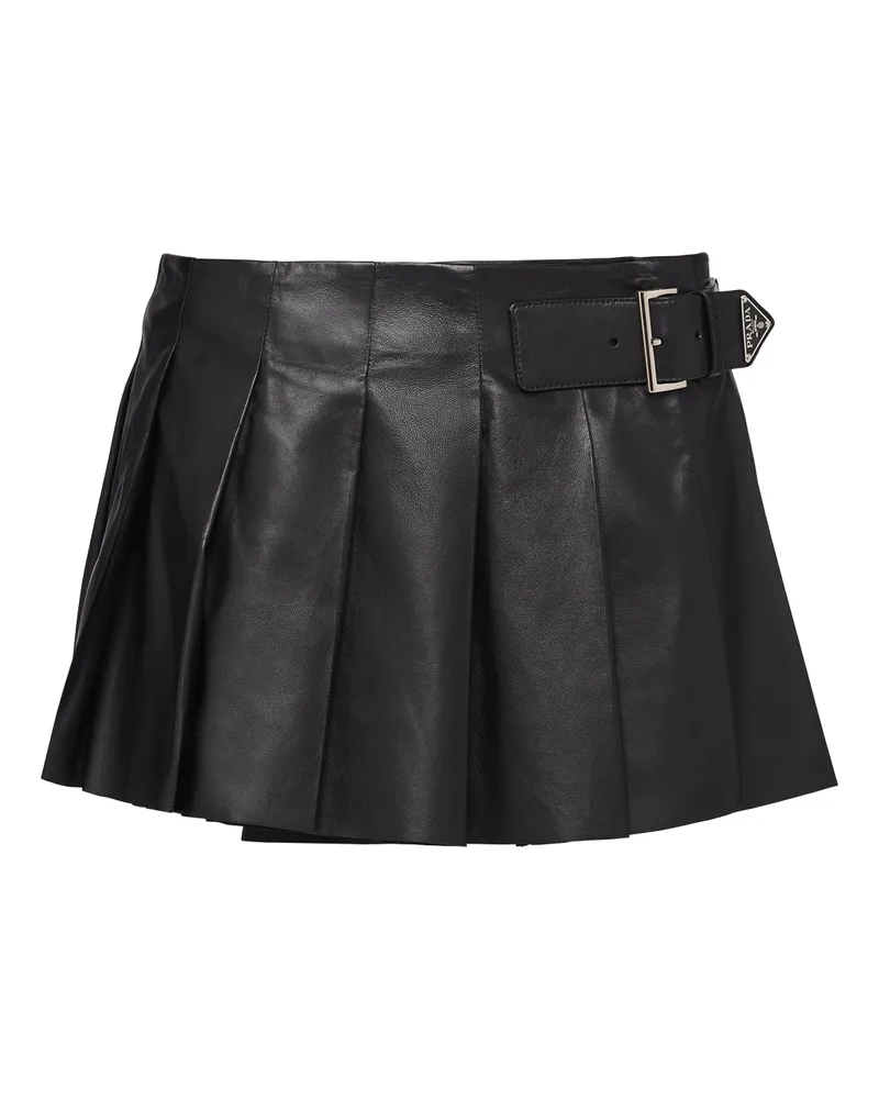 Prada Faltenrock Aus Leder, Damen, Schwarz, Größe Schwarz