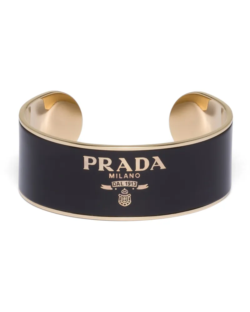 Prada Manschettenarmband Aus Emailliertem Metall, Damen, Schwarz/gold, Größe Schwarz