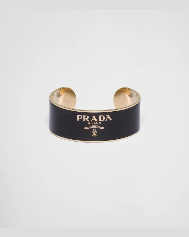 Prada Manschettenarmband aus emailliertem Metall Schwarz