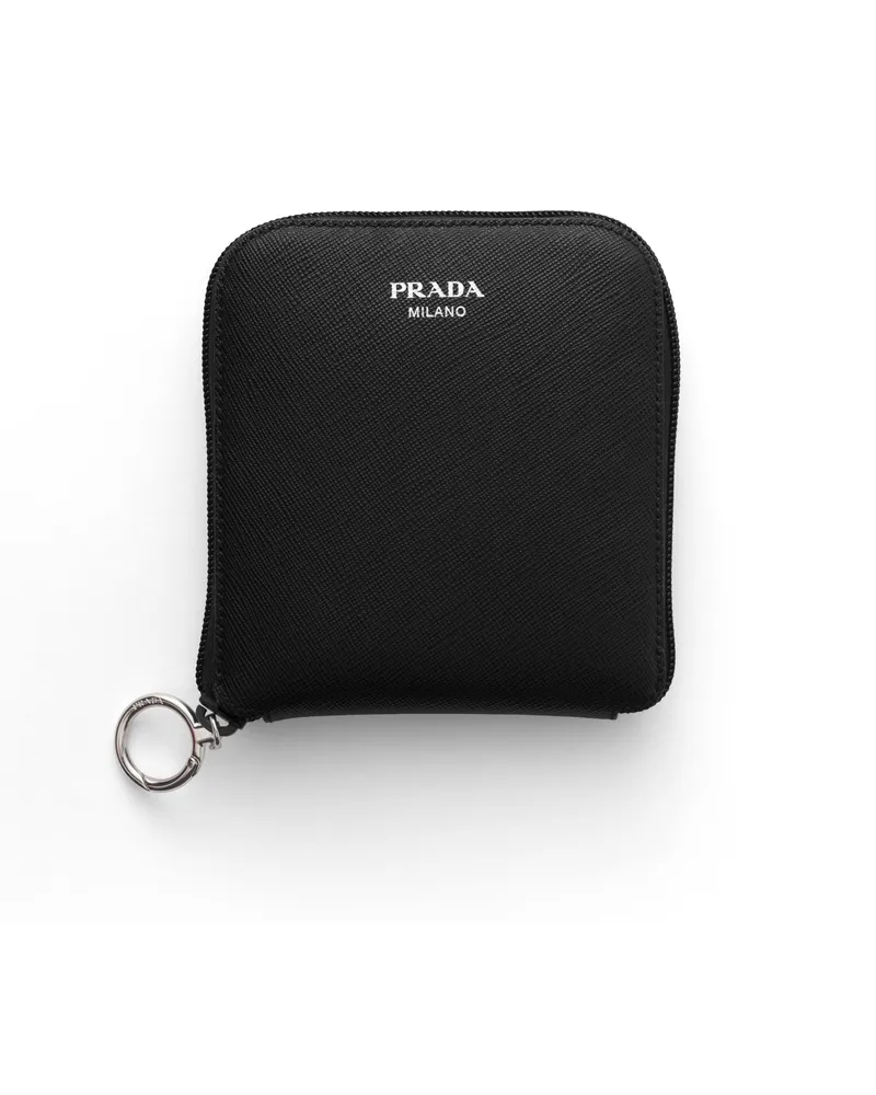 Prada Anhänger Aus Saffiano-leder Mit Tasche Aus Re-nylon, Damen, Schwarz Schwarz
