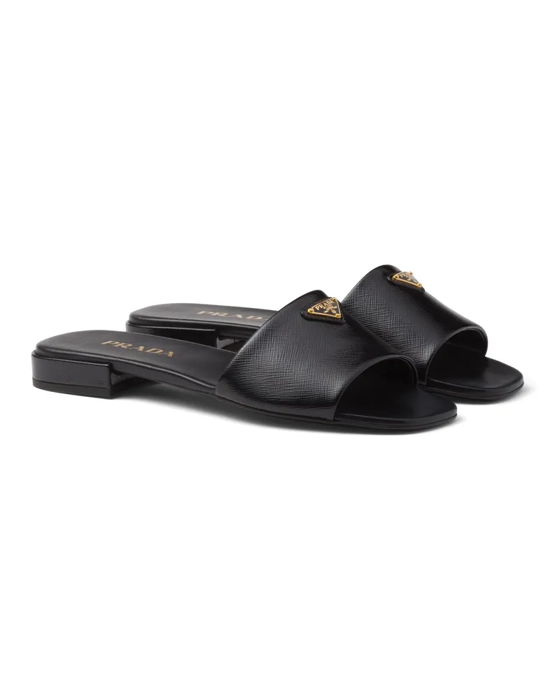 Prada Pantoletten Aus Saffiano-lackleder, Damen, Schwarz, Größe Schwarz