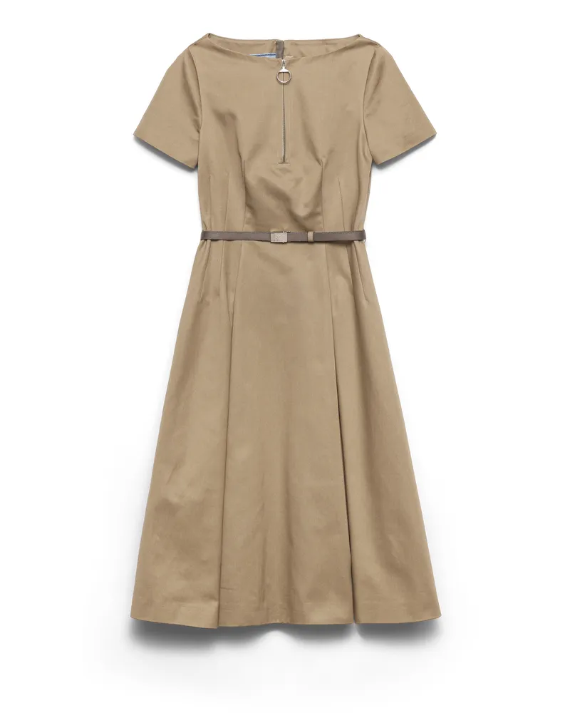 Prada Chino Zipper Dress, Damen, Lehmgrau, Größe Lehmgrau