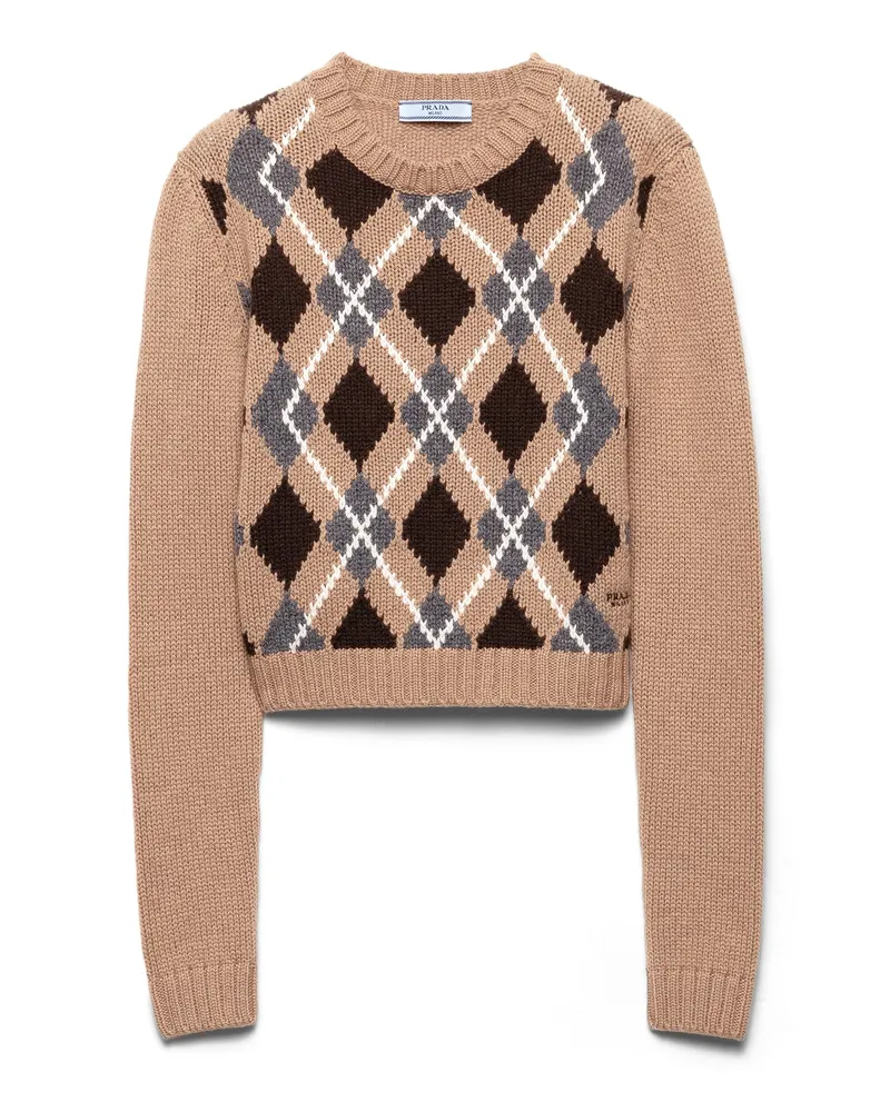 Prada Rundhalspullover Aus Kaschmir, Damen, Kamelbraun, Größe Kamelbraun