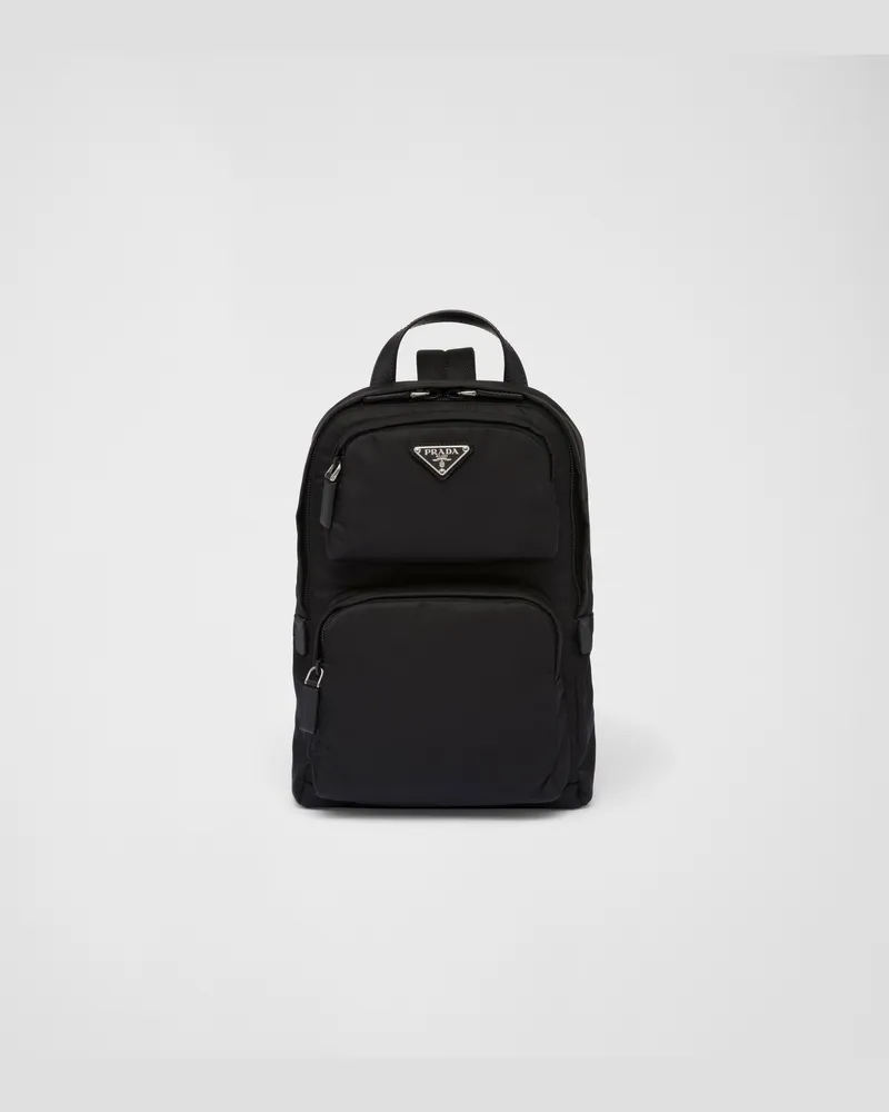 Prada Rucksack aus Re-Nylon und Saffiano-Leder Schwarz