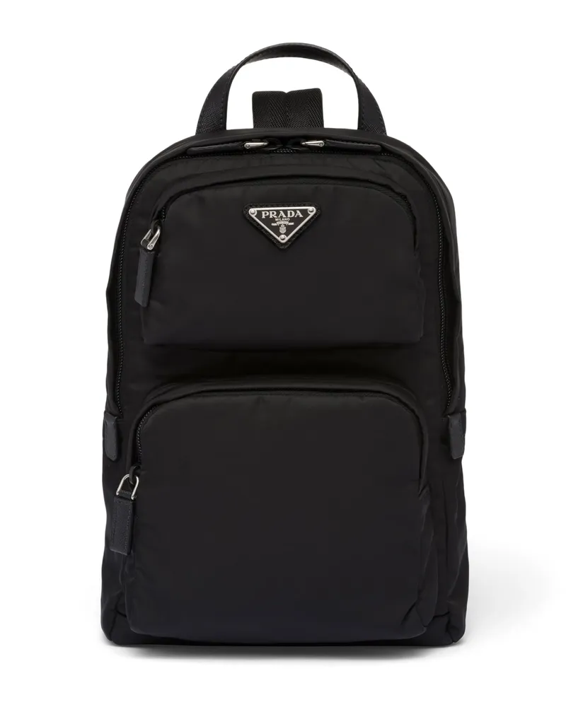 Prada Rucksack Aus Re-nylon Und Saffiano-leder, Herren, Schwarz Schwarz