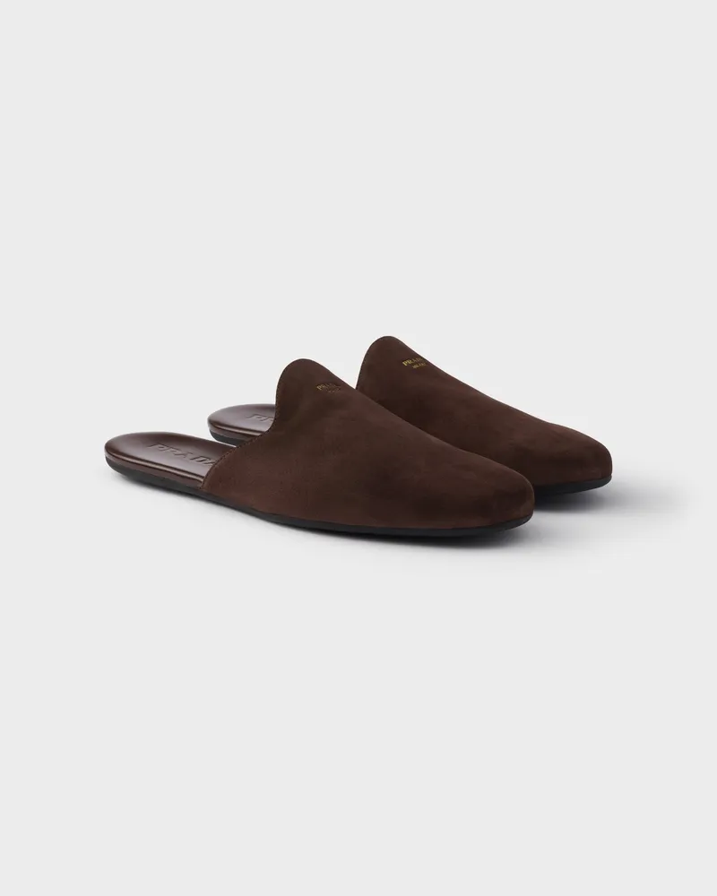 Prada Slipper aus Wildleder Dunkelbraun