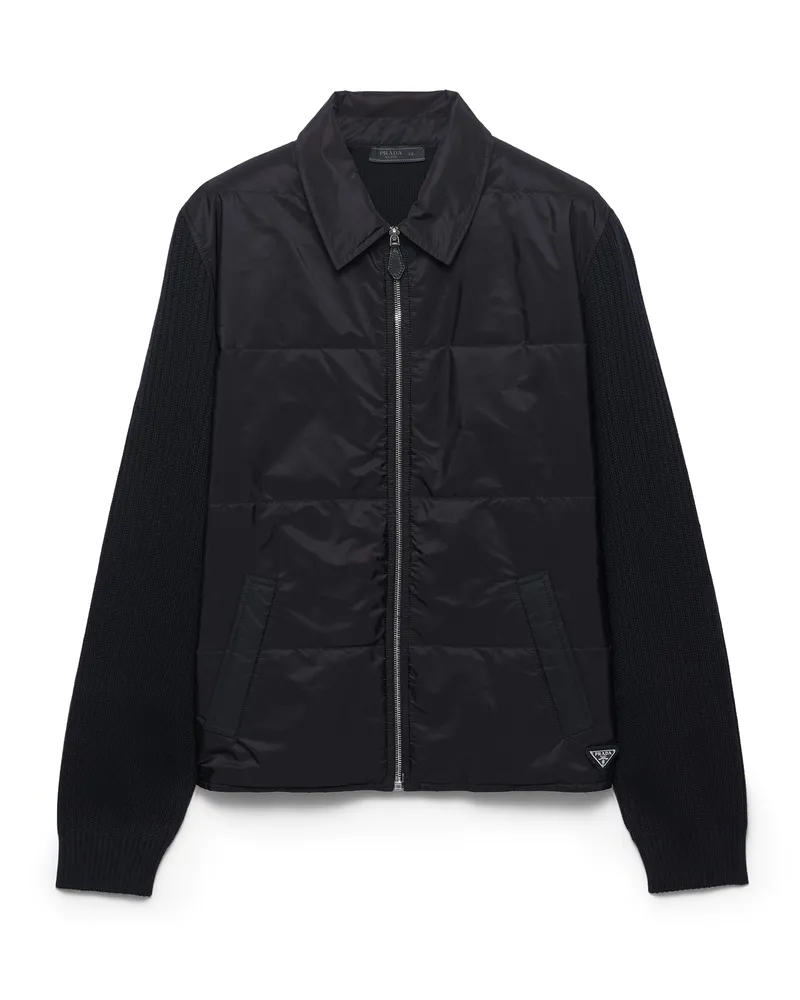 Prada Cardigan Aus Wolle Und Gabardine Re-nylon, Herren, Schwarz, Größe Schwarz
