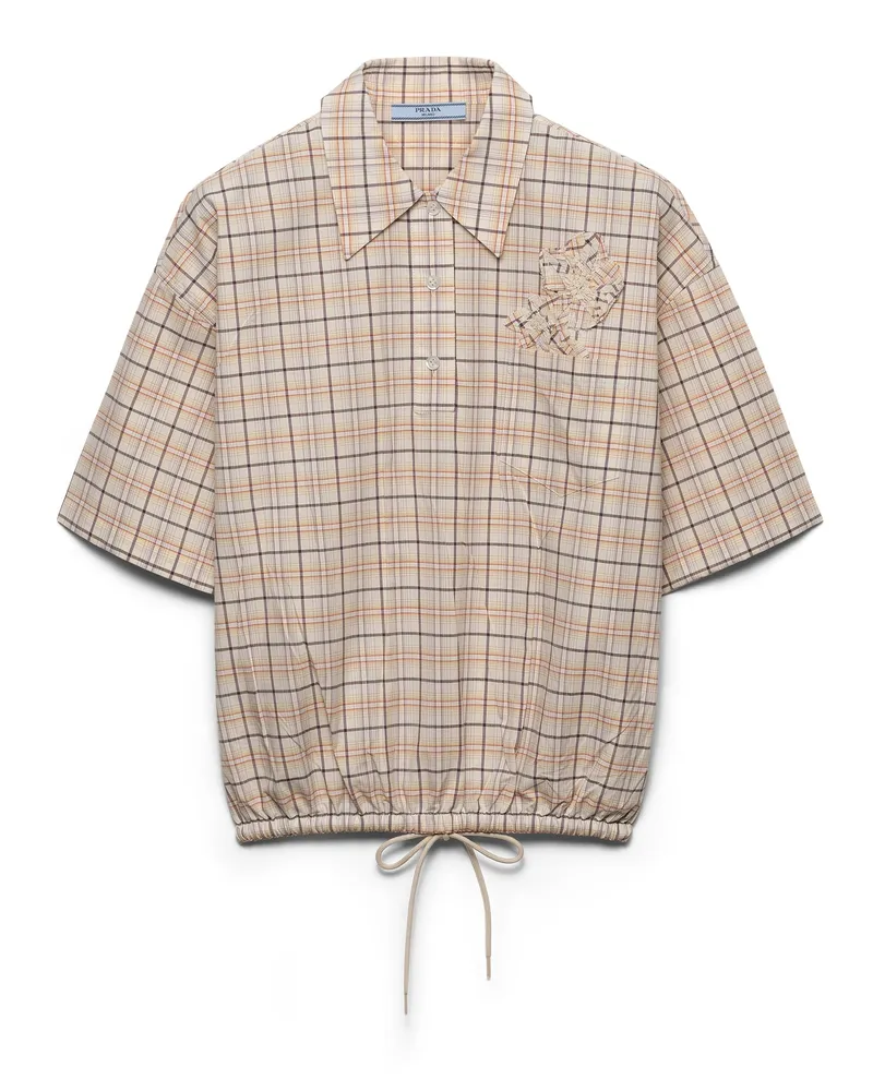 Prada Besticktes Top Aus Popeline Mit Karo-muster, Damen, Natur/flieder, Größe Natur