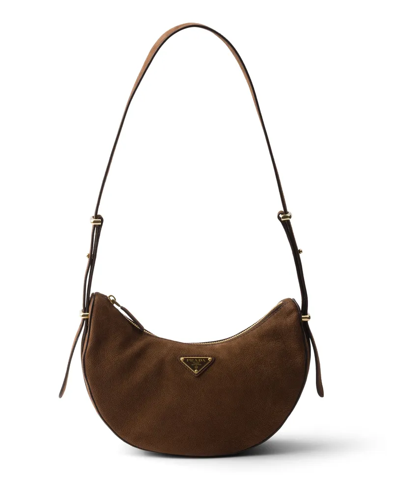 Prada Arqué Tasche Aus Nubukleder, Klein, Damen, Kakaobraun Kakaobraun