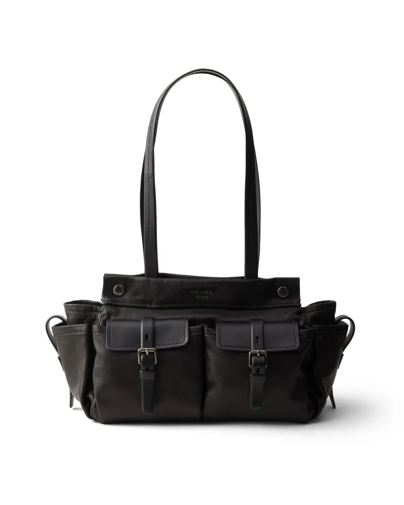 Prada Route Tote Bag Aus Leder, Damen, Schwarz Schwarz