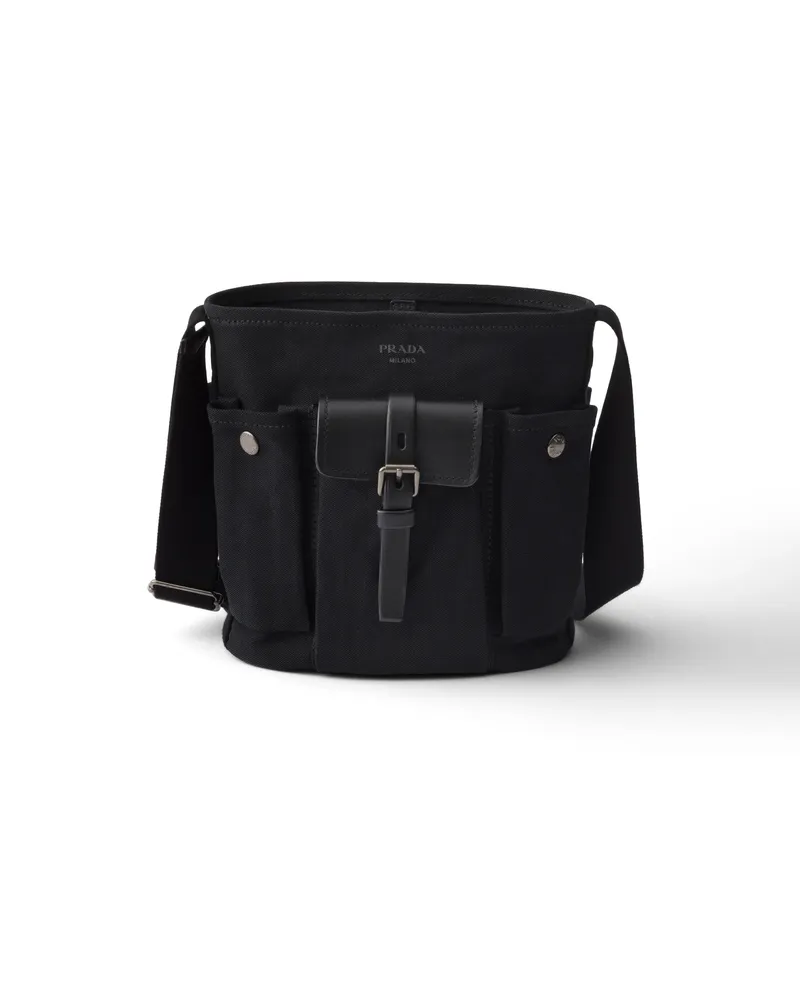 Prada Route Bucket Bag Aus Mini-canvas Und Leder, Damen, Schwarz Schwarz