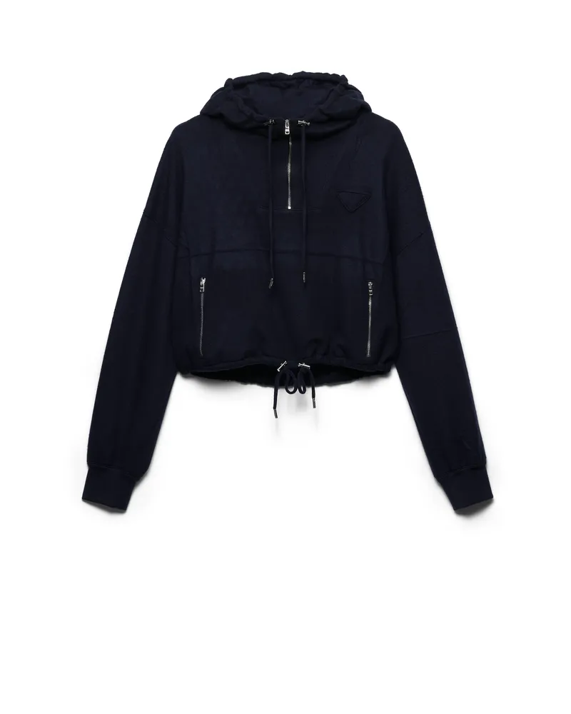 Prada Kapuzenjacke Aus Wolle Und Kaschmir, Damen, Blau, Größe Blau