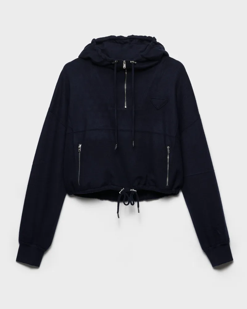 Prada Kapuzenjacke aus Wolle und Kaschmir Blau