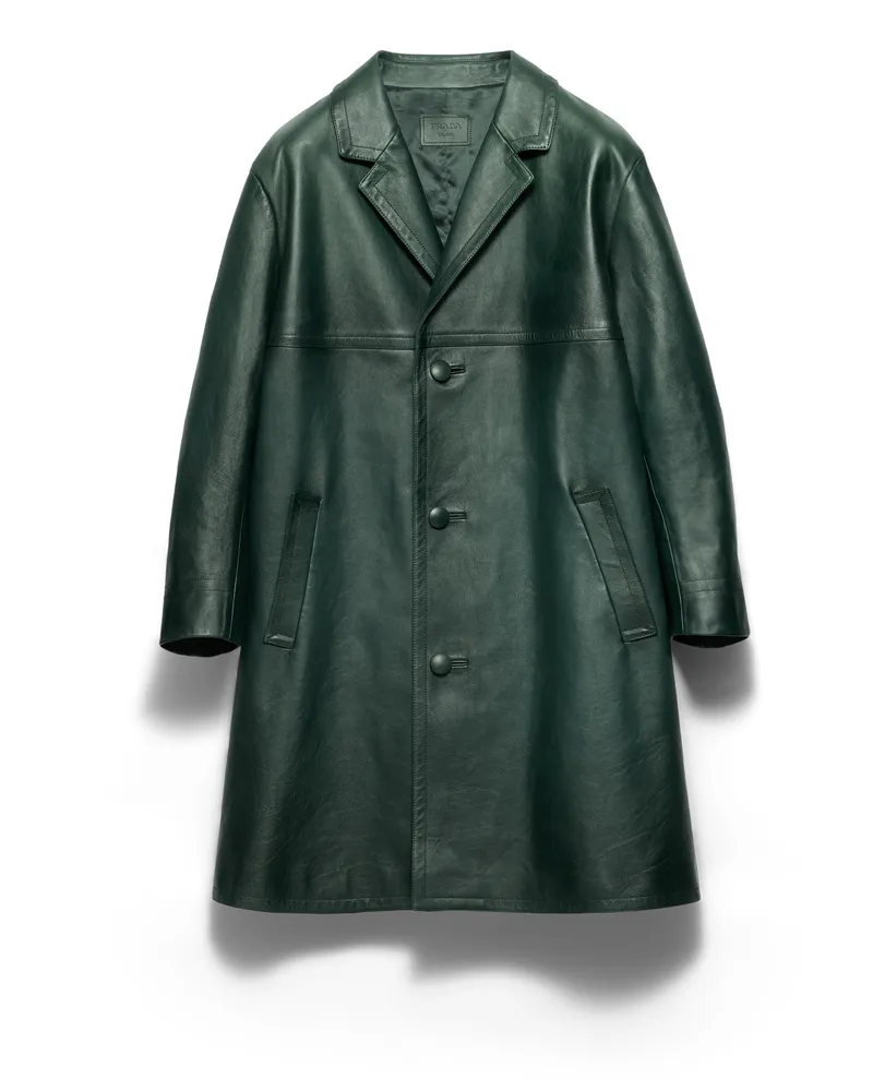 Prada Mantel Aus Leder, Herren, Smaragdgrün, Größe Smaragdgrün