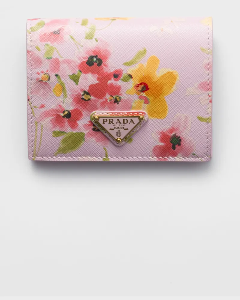Prada Kleine Geldbörse aus Saffiano-Leder mit Blumenmuster Alabasterrosa