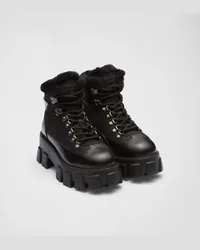 Prada Monolith Stiefeletten aus Leder und Re-Nylon Schwarz