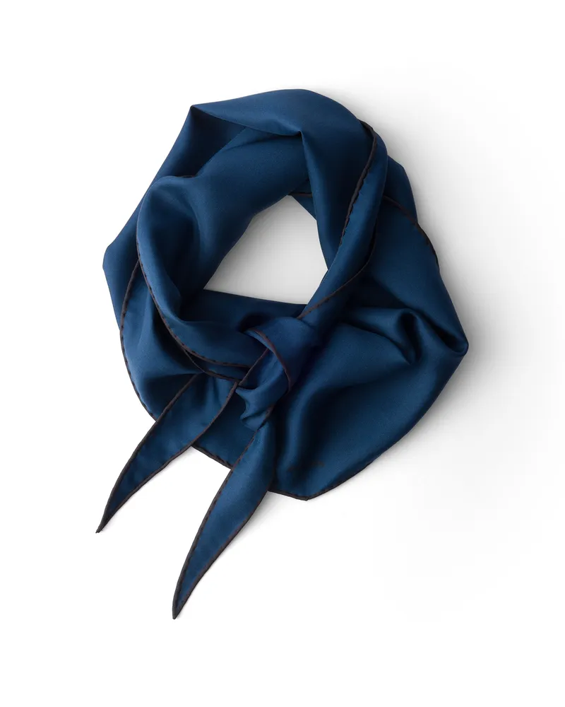 Prada Schal Aus Twill Mit Print, Damen, Blau Blau