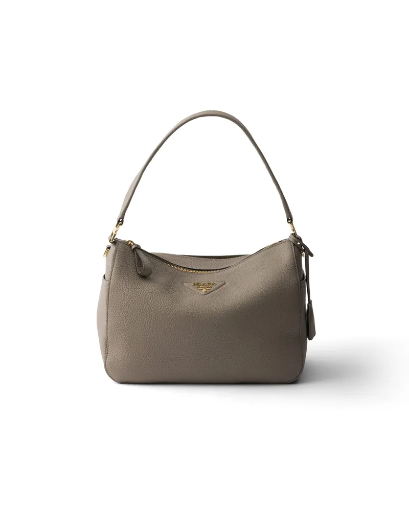 Prada Mittelgroße Schultertasche Aus Leder, Damen, Lehmgrau Lehmgrau