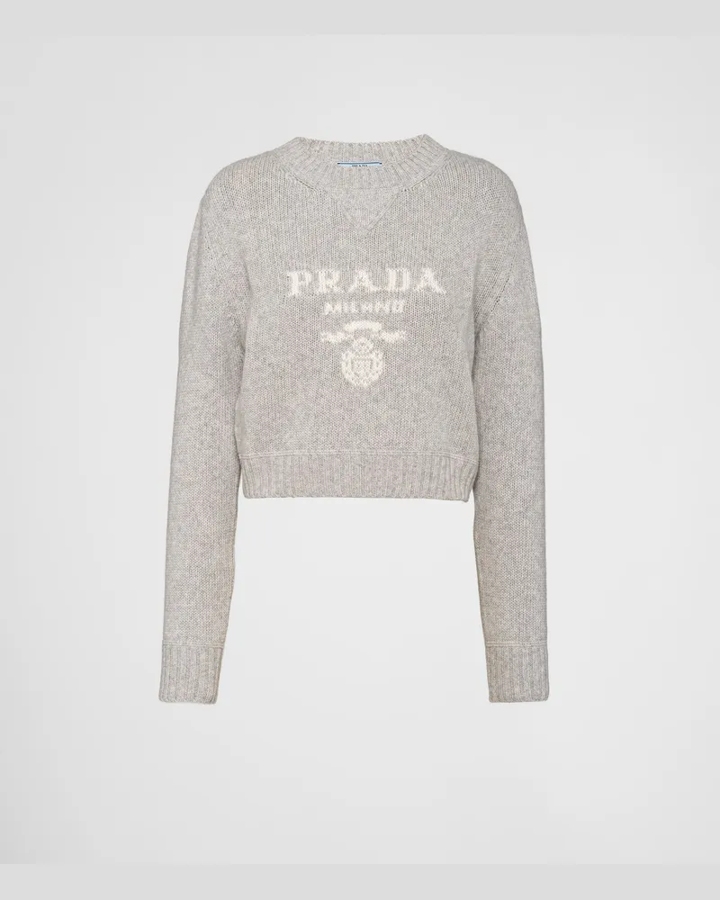 Prada Rundhalspullover aus Wolle und Kaschmir Marmorgrau
