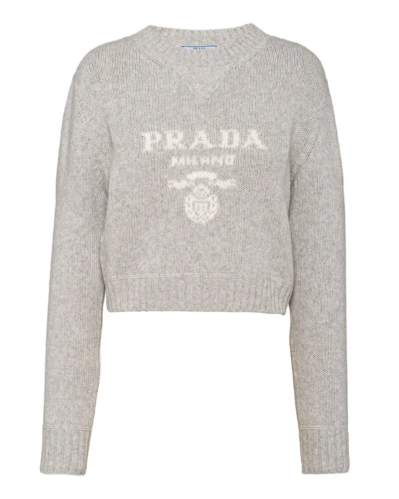 Prada Rundhalspullover Aus Wolle Und Kaschmir, Damen, Marmorgrau, Größe Marmorgrau