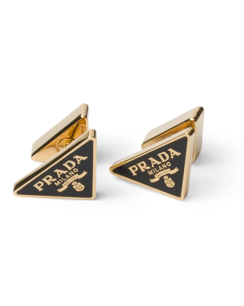 Prada Emailierte Metallohrringe, Damen, Gold/schwarz Gold