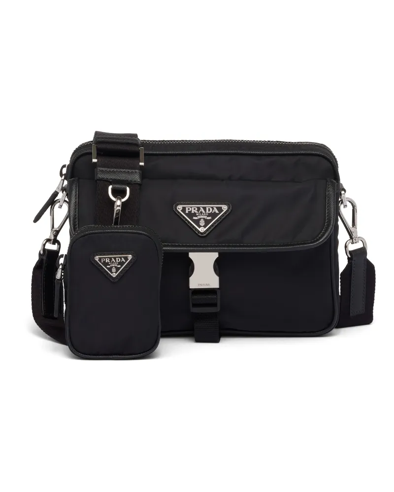 Prada Schultertasche Aus Re-nylon Und Saffiano-leder, Herren, Schwarz Schwarz