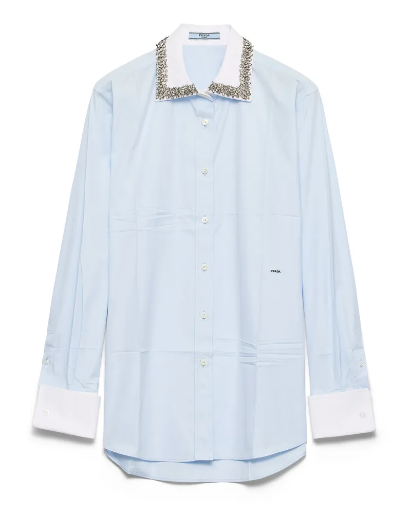Prada Besticktes Hemd Aus Popeline, Damen, Astro-blau, Größe Astro-blau