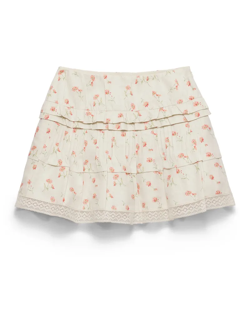 Prada Minirock Aus Leinen Mit Floralem Print, Damen, Natur, Größe Natur