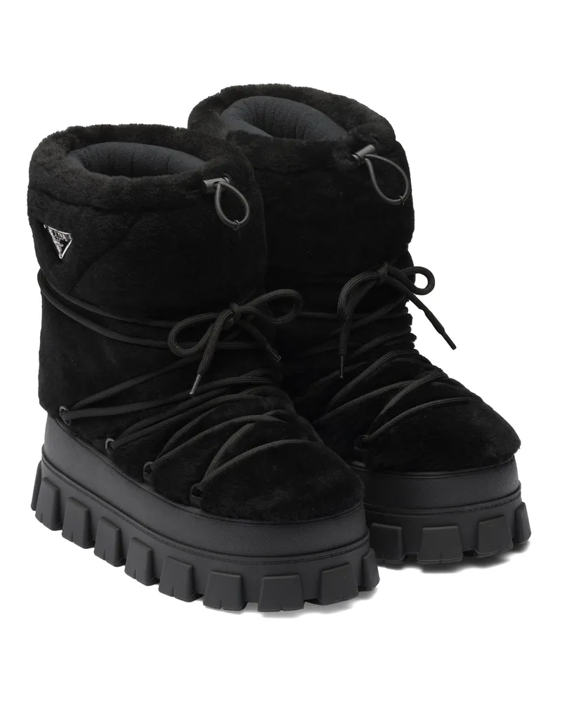 Prada Après-ski-stiefeletten Aus Lammfell, Herren, Schwarz, Größe Schwarz