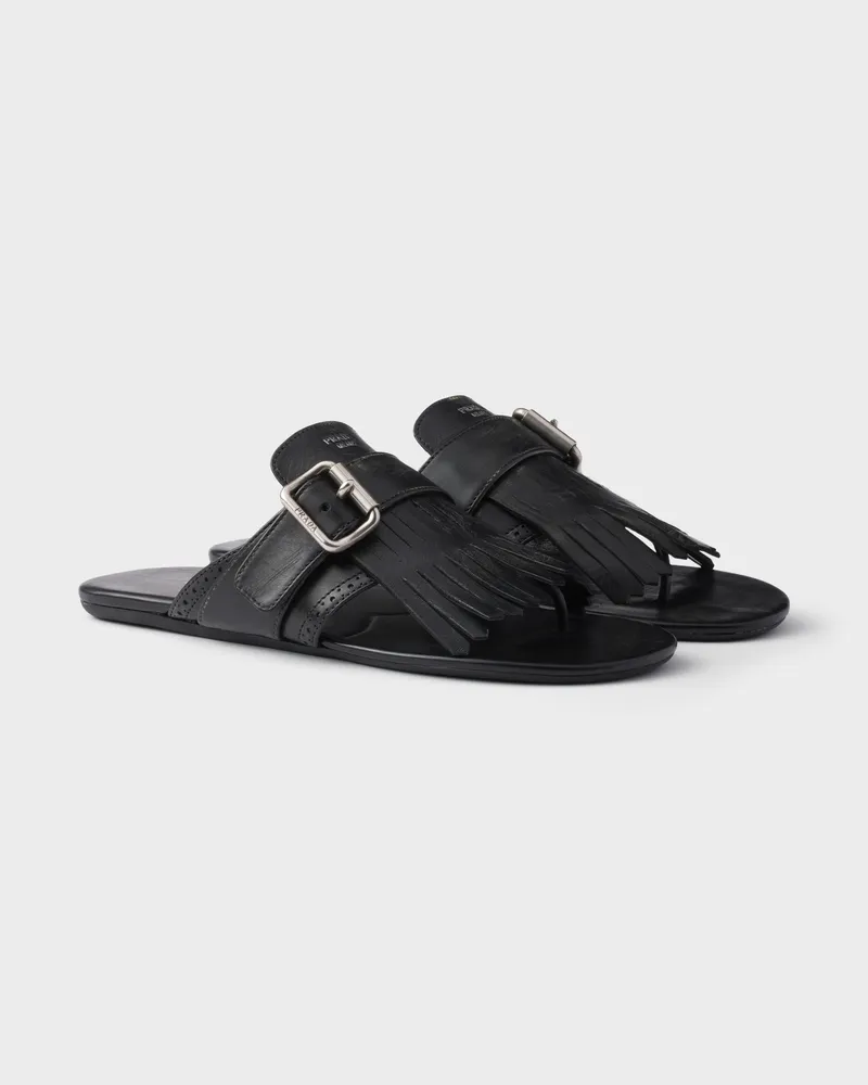 Prada Shuffle Zehensteg-Sandalen aus Leder Schwarz