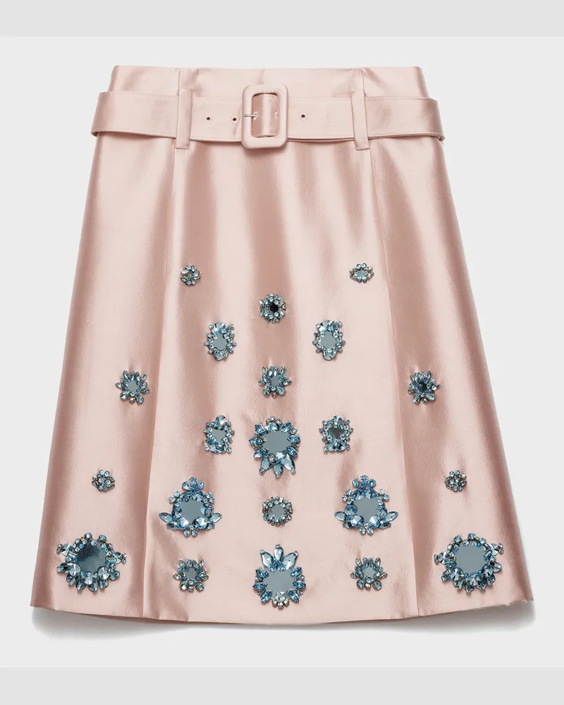 Prada Bestickter Rock aus Seide und Wolle Alabasterrosa
