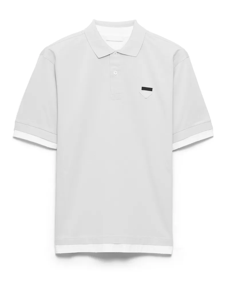 Prada Poloshirt Aus Baumwolle, Herren, Marmorgrau / Weiss, Größe Marmorgrau