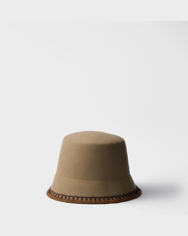Prada Fischerhut aus Filz Kamelbraun
