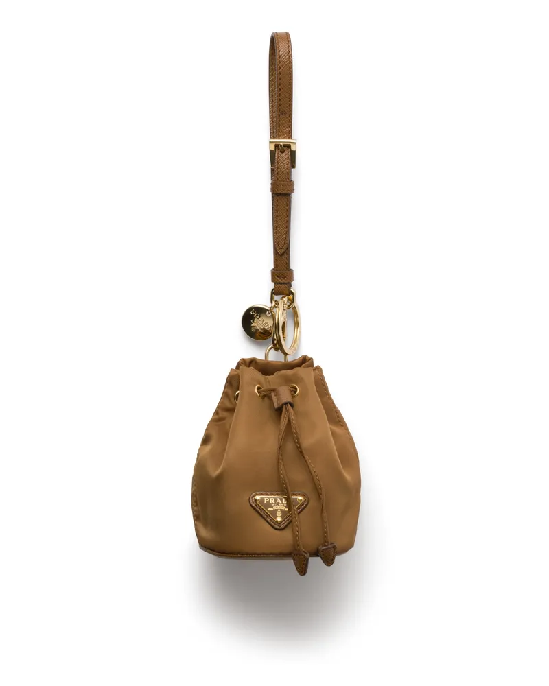 Prada Mini-icon-schlüsselanhänger Aus Re-nylon, Damen, Brandy Brandy