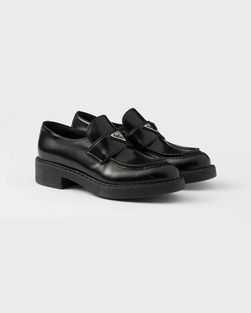 Prada Chocolate Mokassins Aus Gebürstetem Leder, Damen, Schwarz, Größe Schwarz
