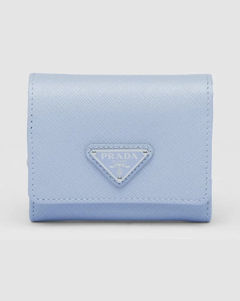 Prada Kleine Geldbörse aus Saffiano-Leder Blassblau