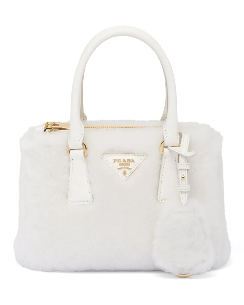 Prada Galleria Mini Bag Aus Lammfell, Damen, Weiss Weiss