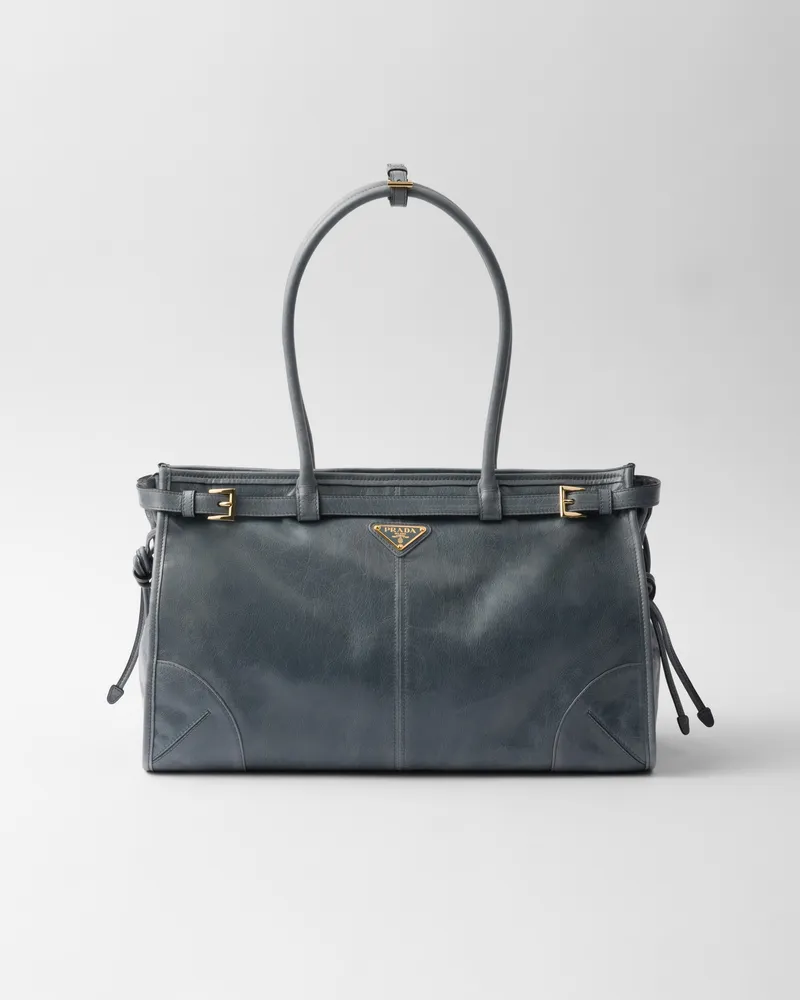 Prada Bonnie Große Handtasche aus Leder Luftwaffenblau