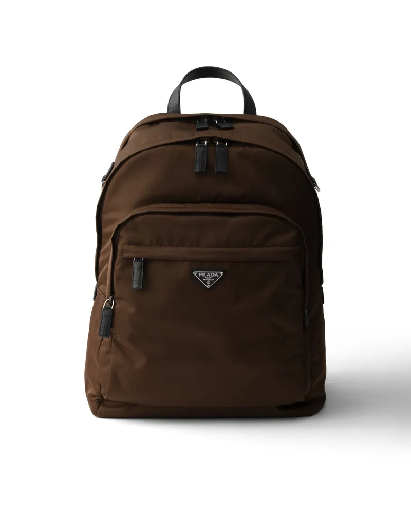 Prada Rucksack Aus Re-nylon Und Saffiano-leder, Herren, Sienna Sienna