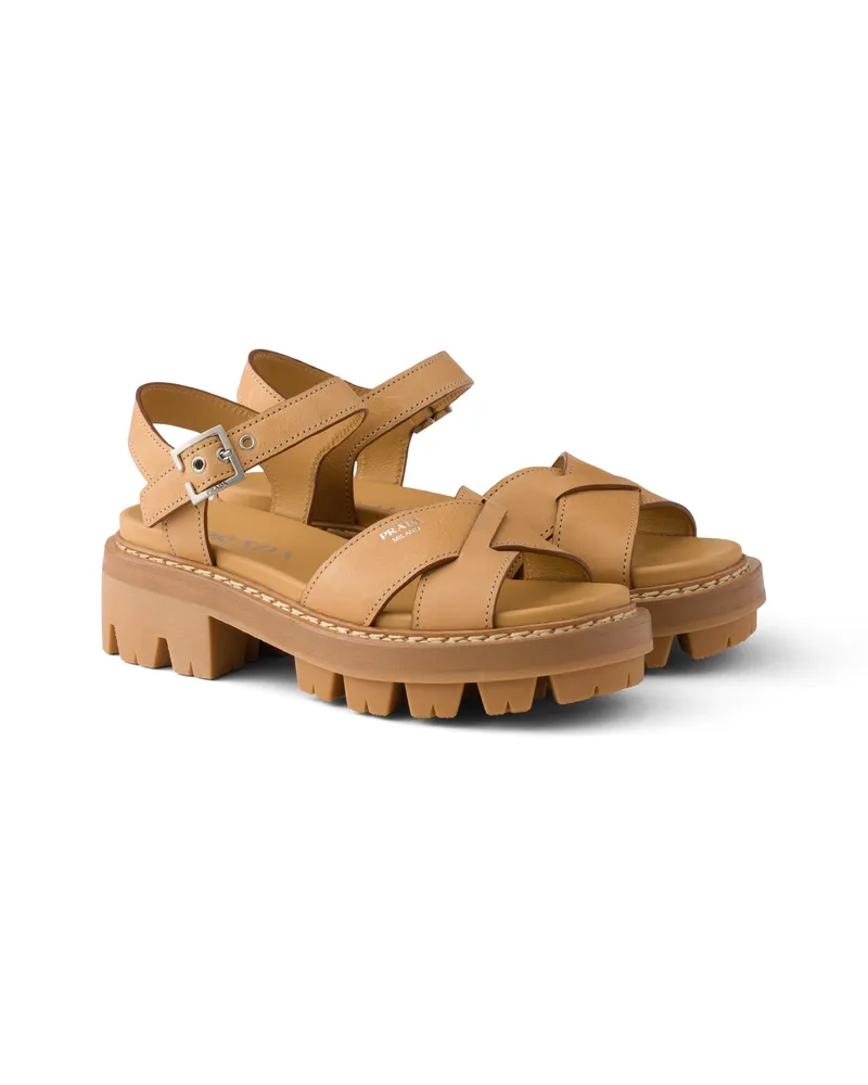 Prada Sandalen Aus Leder, Damen, Natur, Größe Natur