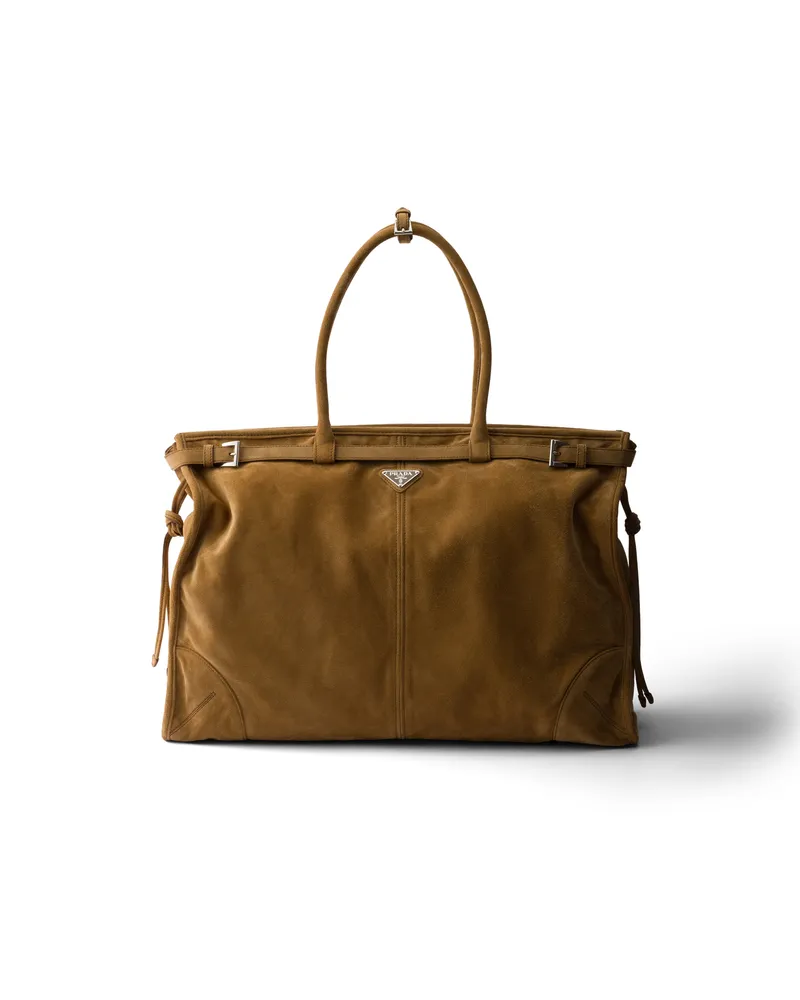 Prada Bonnie Tote Bag Aus Wildleder, Herren, Zimt Zimt