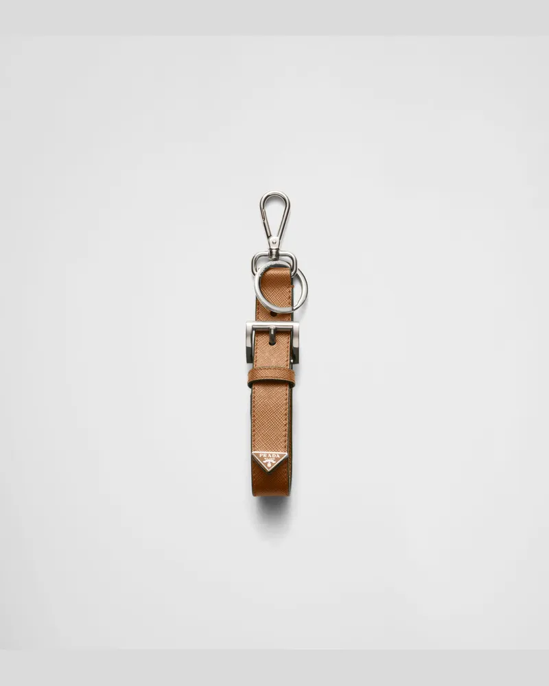 Prada Schlüsselring aus Saffiano-Leder Karamell