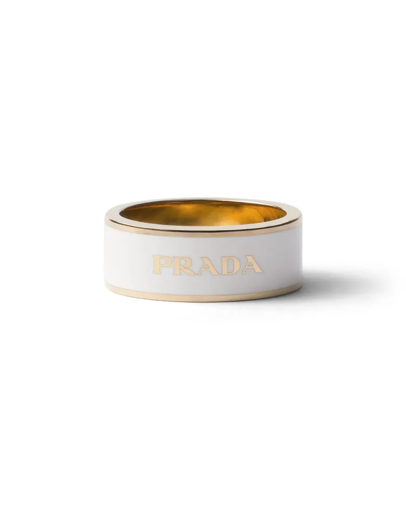 Prada Ring Aus Emailliertem Metall, Damen, Weiss/gold, Größe 15 Weiss