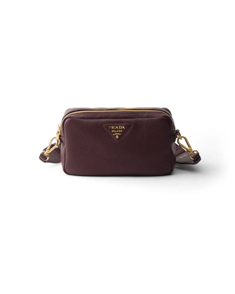 Prada Kleine Schultertasche Aus Leder, Damen, Burgunder Burgunder