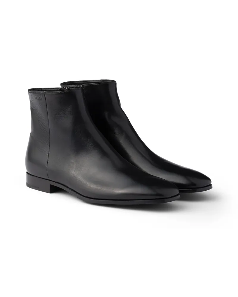 Prada Stiefeletten Aus Leder, Herren, Schwarz, Größe 12 Schwarz