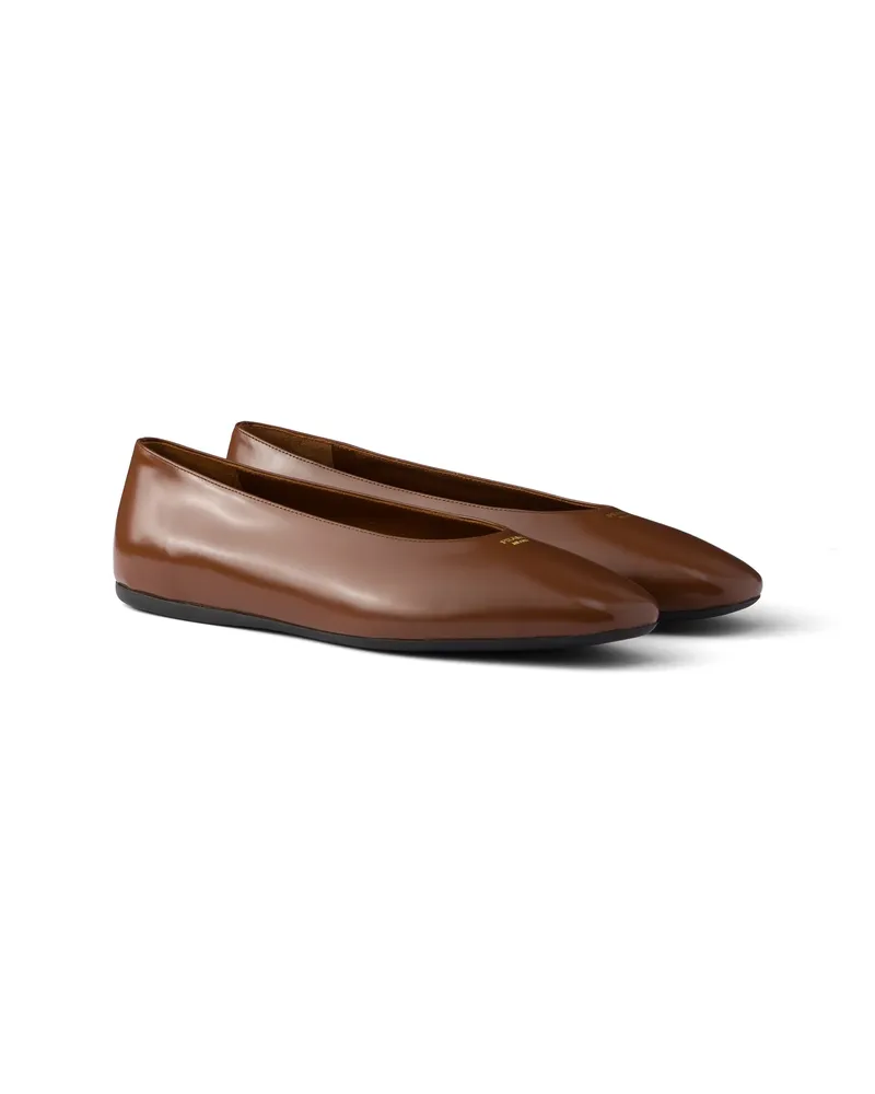 Prada Ballerinas Aus Gebürstetem Leder, Damen, Cognac, Größe Cognac