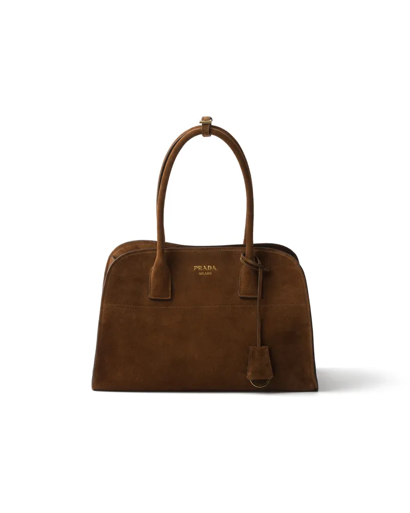 Prada Mittelgroße Tote Bag Aus Wildleder, Damen, Kakaobraun Kakaobraun