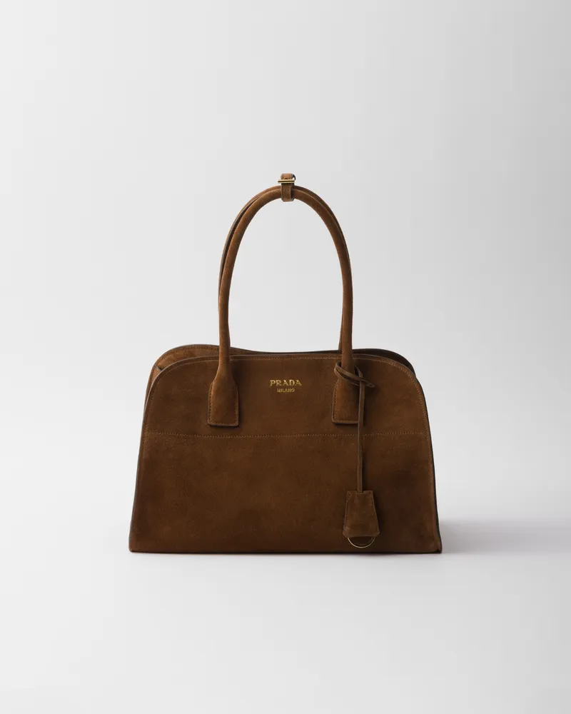 Prada Mittelgroße Tote Bag aus Wildleder Kakaobraun