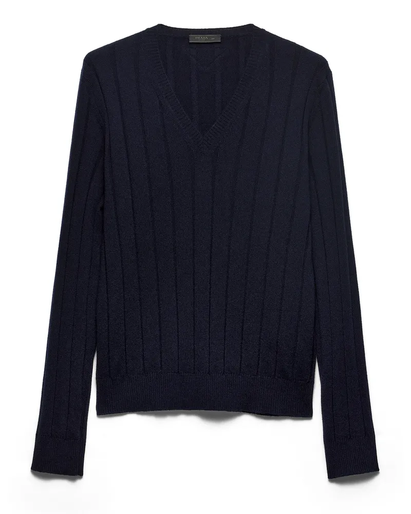 Prada Pullover Aus Kaschmir Mit V-ausschnitt, Herren, Blau, Größe Blau