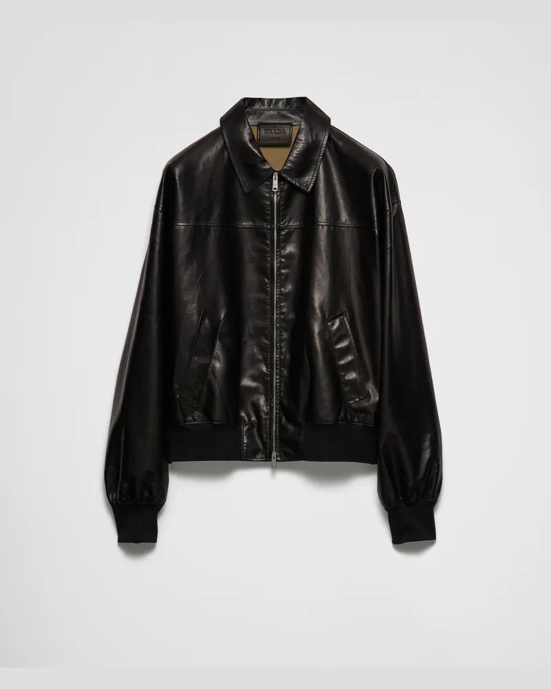 Prada Bomberjacke aus Leder Schwarz+sand